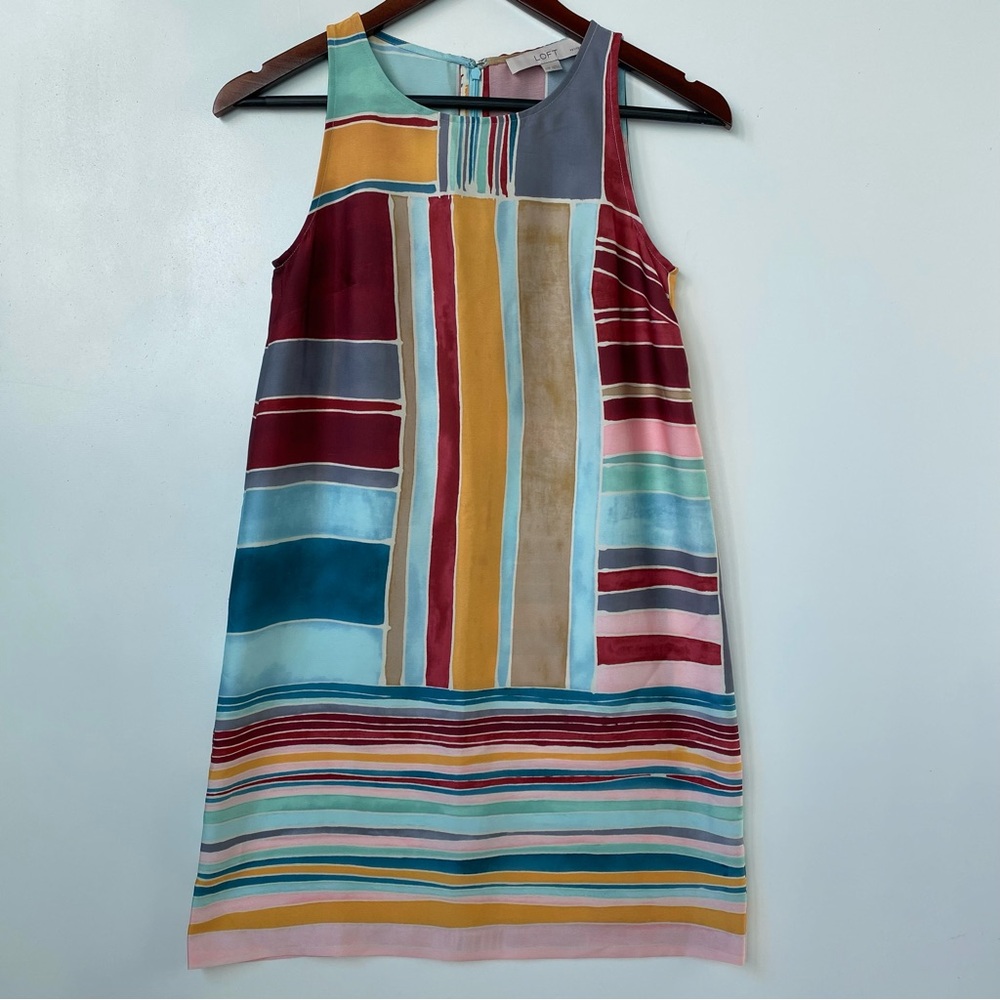 LOFT Abstract Watercolor Sleeveless Shift Dress XXSP